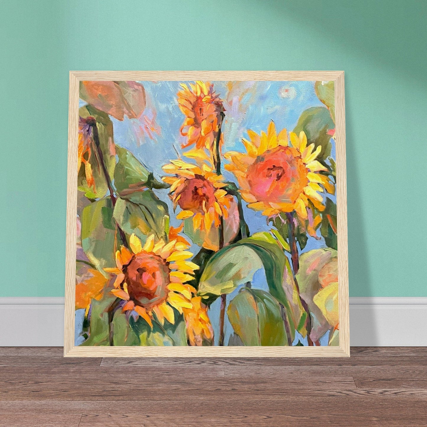 'Sunflowers’ Floral Oil Painting | 12x12 Wooden Framed Art Print | Original Artwork by American Artist Barbara Cleary-4