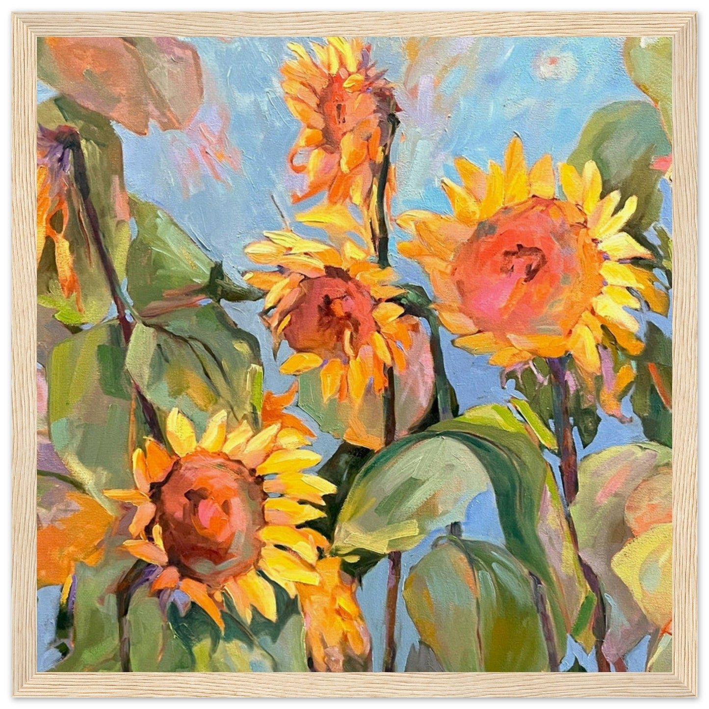 'Sunflowers’ Floral Oil Painting | 12x12 Wooden Framed Art Print | Original Artwork by American Artist Barbara Cleary-3