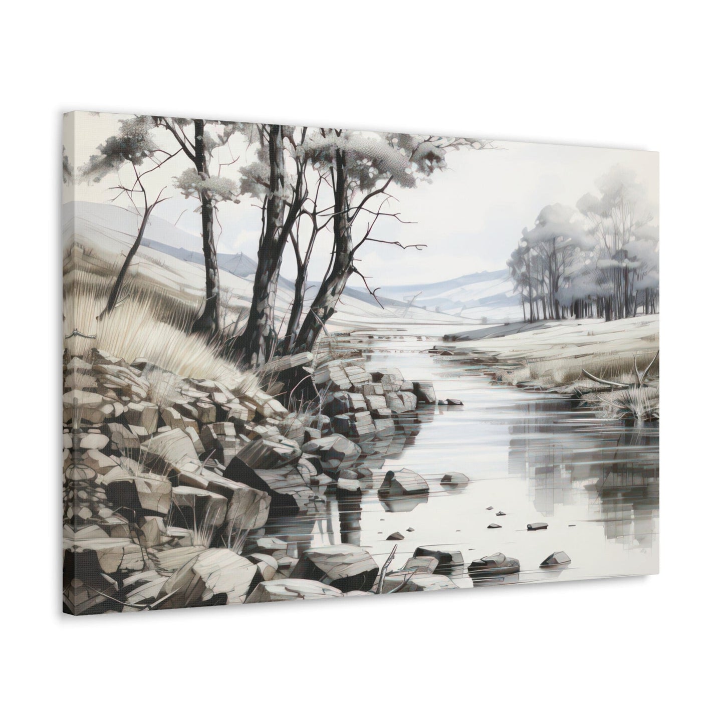 Canvas Wall Art Decor - Still Waters Watercolor Peaceful Lake Print-2