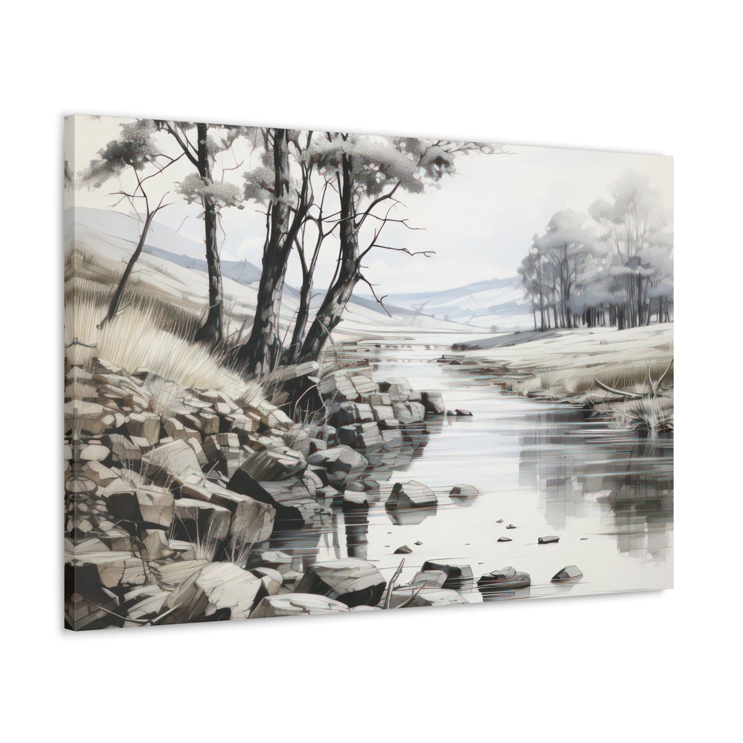 Canvas Wall Art Decor - Still Waters Watercolor Peaceful Lake Print-3