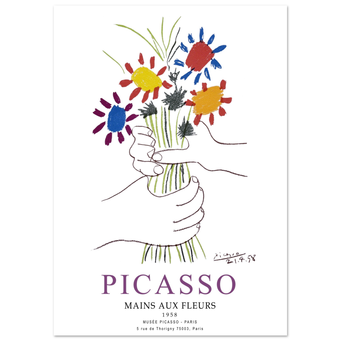 Pablo Picasso Hands with Flowers 1958 Artwork Poster-8