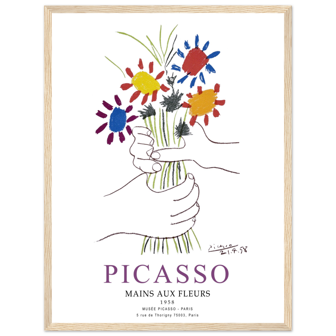 Pablo Picasso Hands with Flowers 1958 Artwork Poster-14