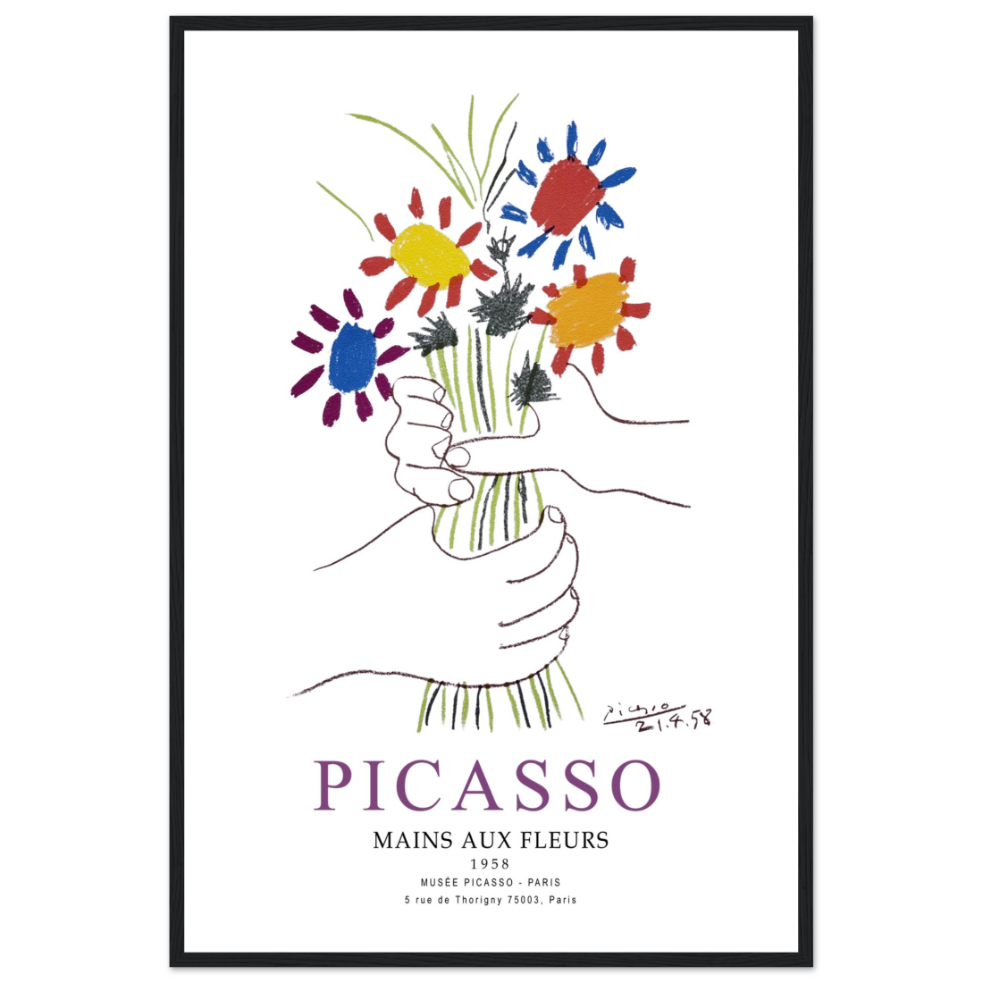 Pablo Picasso Hands with Flowers 1958 Artwork Poster-0