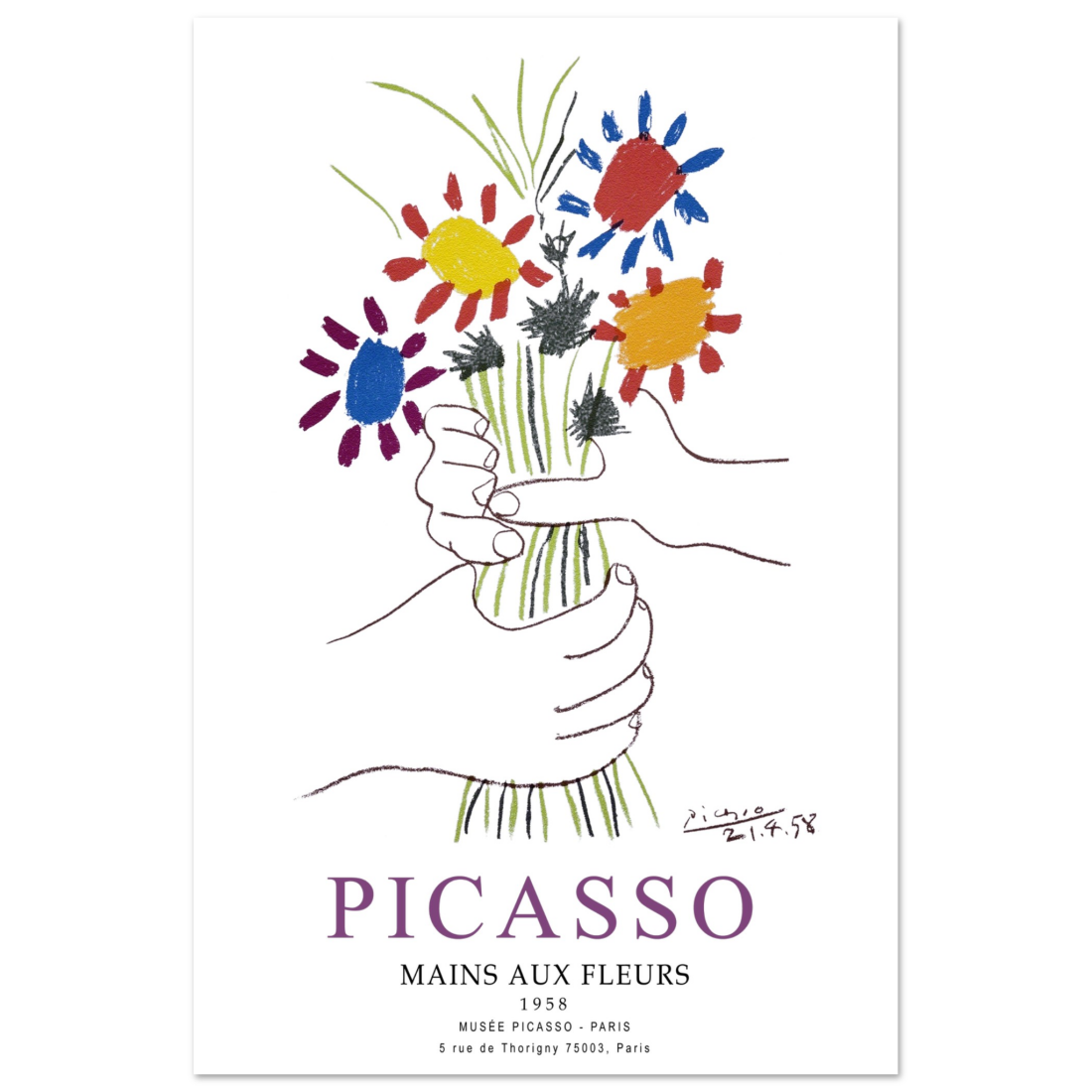 Pablo Picasso Hands with Flowers 1958 Artwork Poster-16