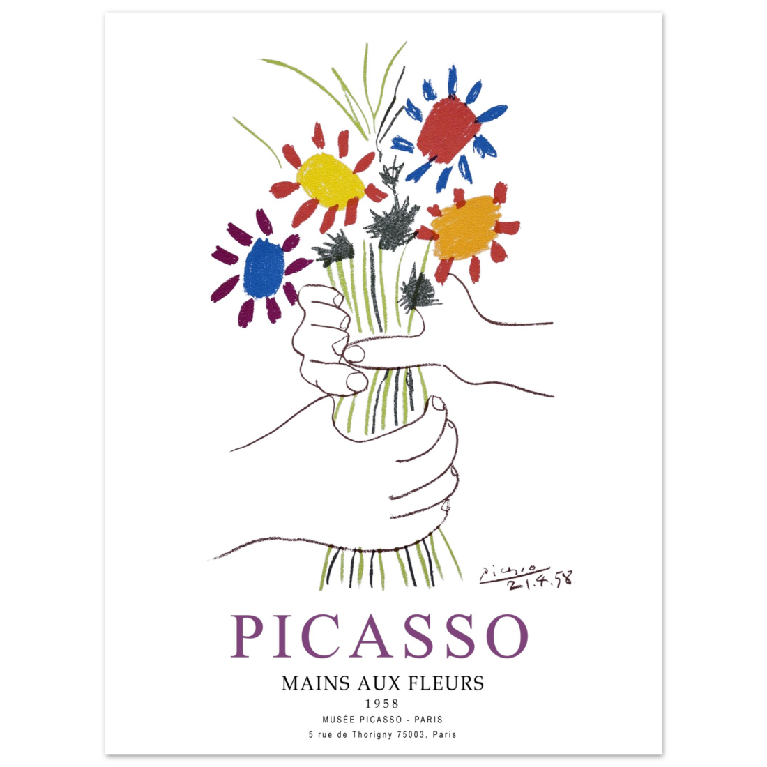 Pablo Picasso Hands with Flowers 1958 Artwork Poster-5