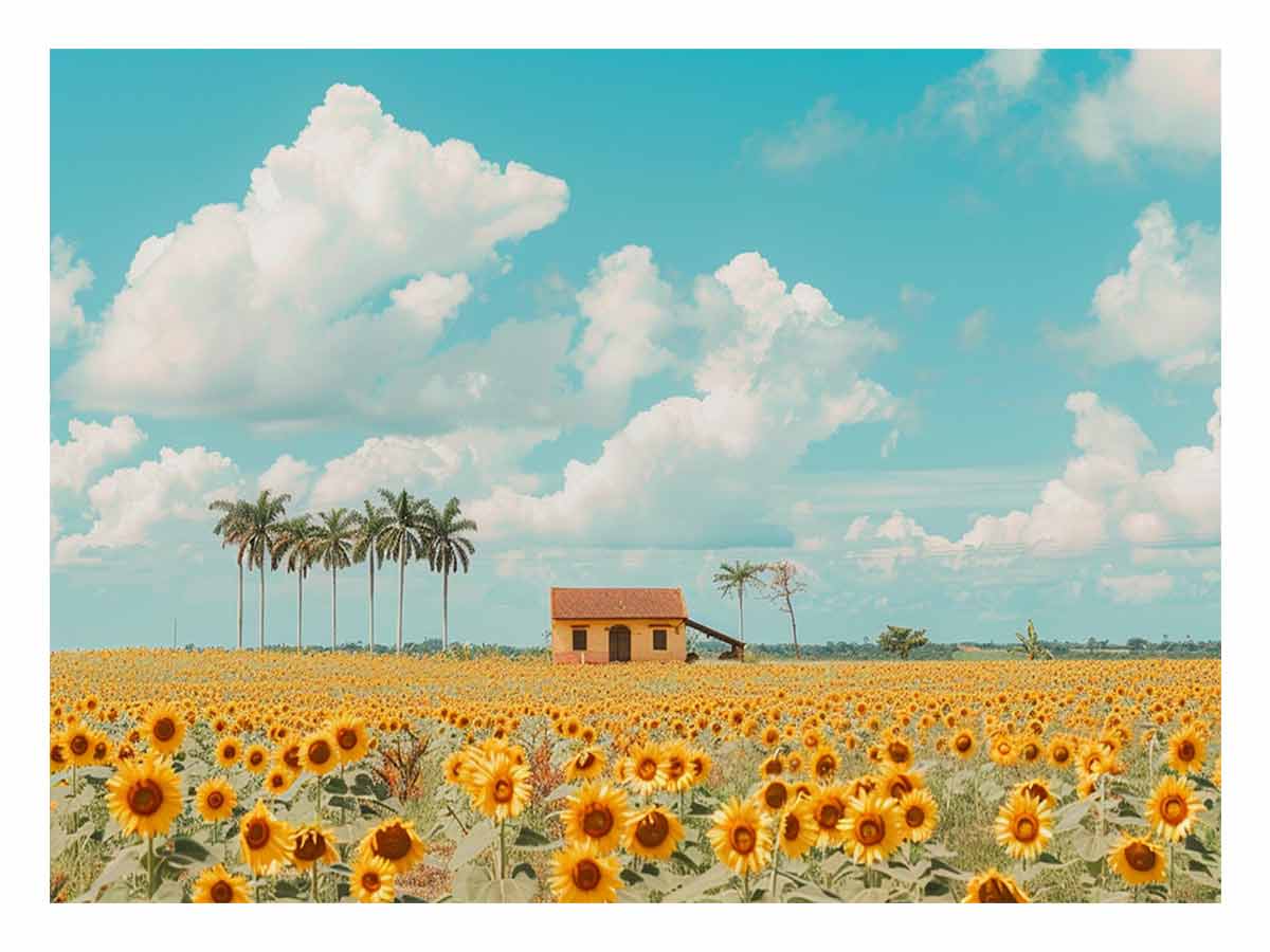 Isolated Home sunflowers Painting Canvas Art Print-0