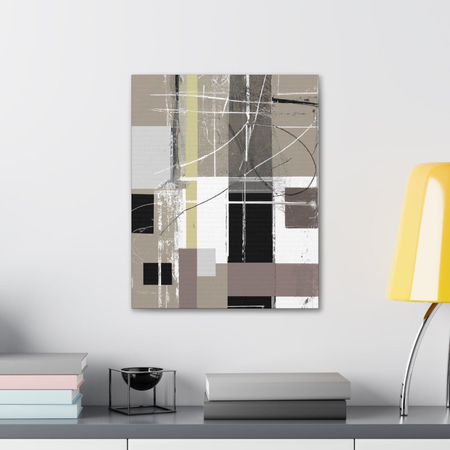 Wall Art Decor - Canvas Print Artwork - Abstract Black Brown Beige Geometric Contemporary Art Shapes-4