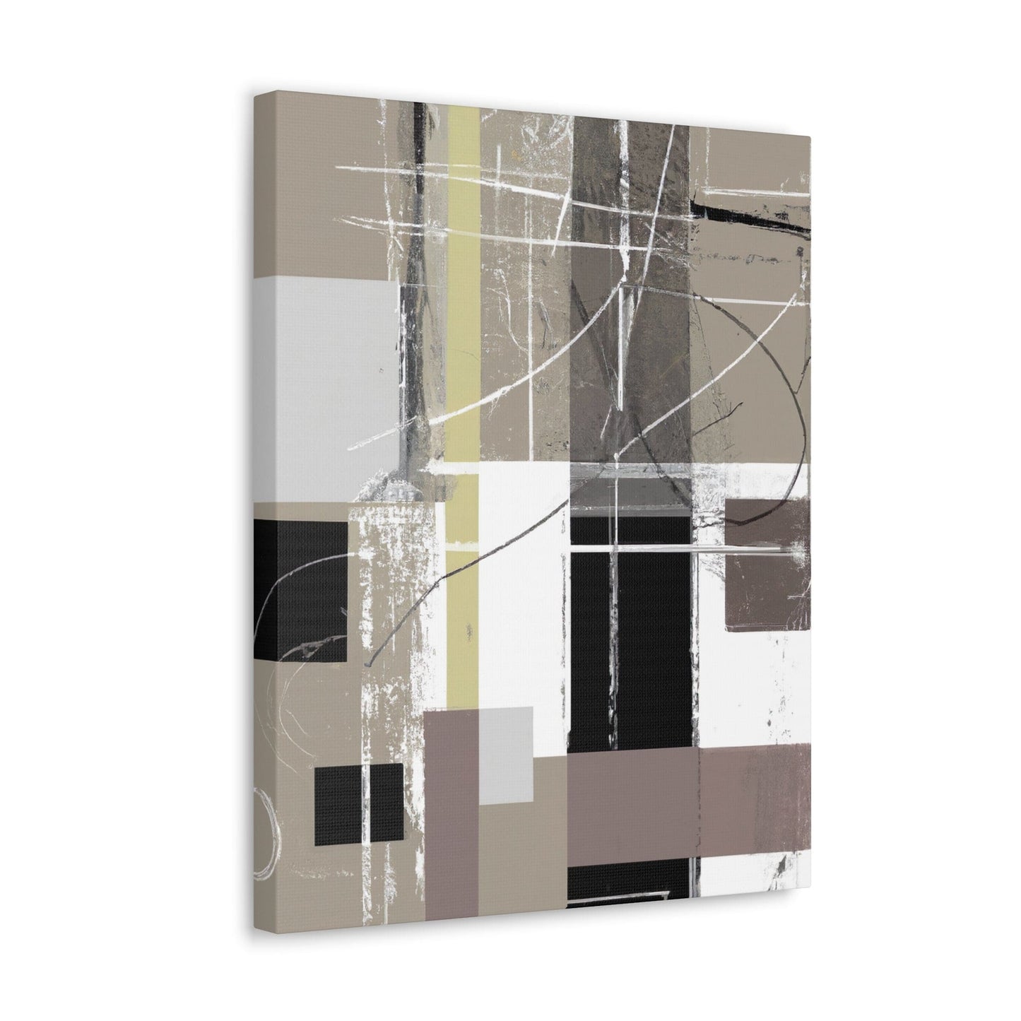 Wall Art Decor - Canvas Print Artwork - Abstract Black Brown Beige Geometric Contemporary Art Shapes-0