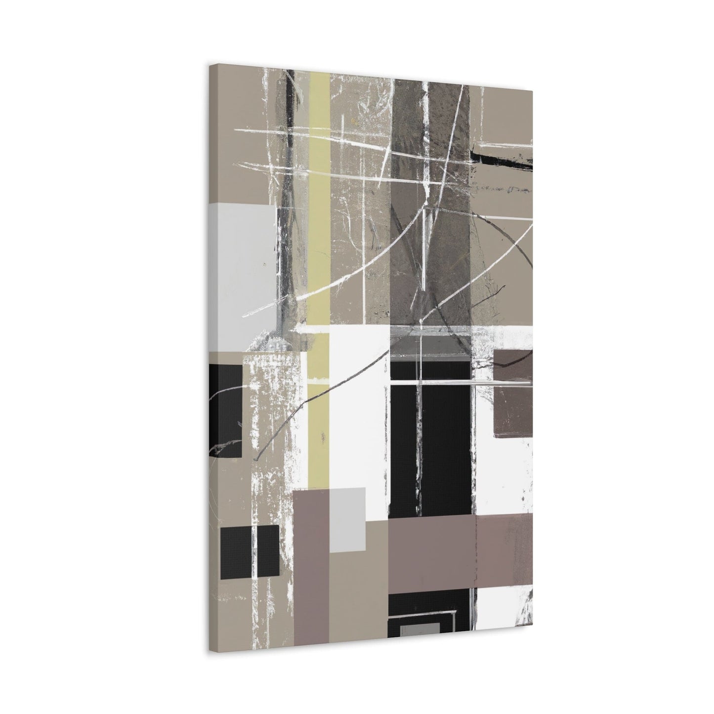 Wall Art Decor - Canvas Print Artwork - Abstract Black Brown Beige Geometric Contemporary Art Shapes-3