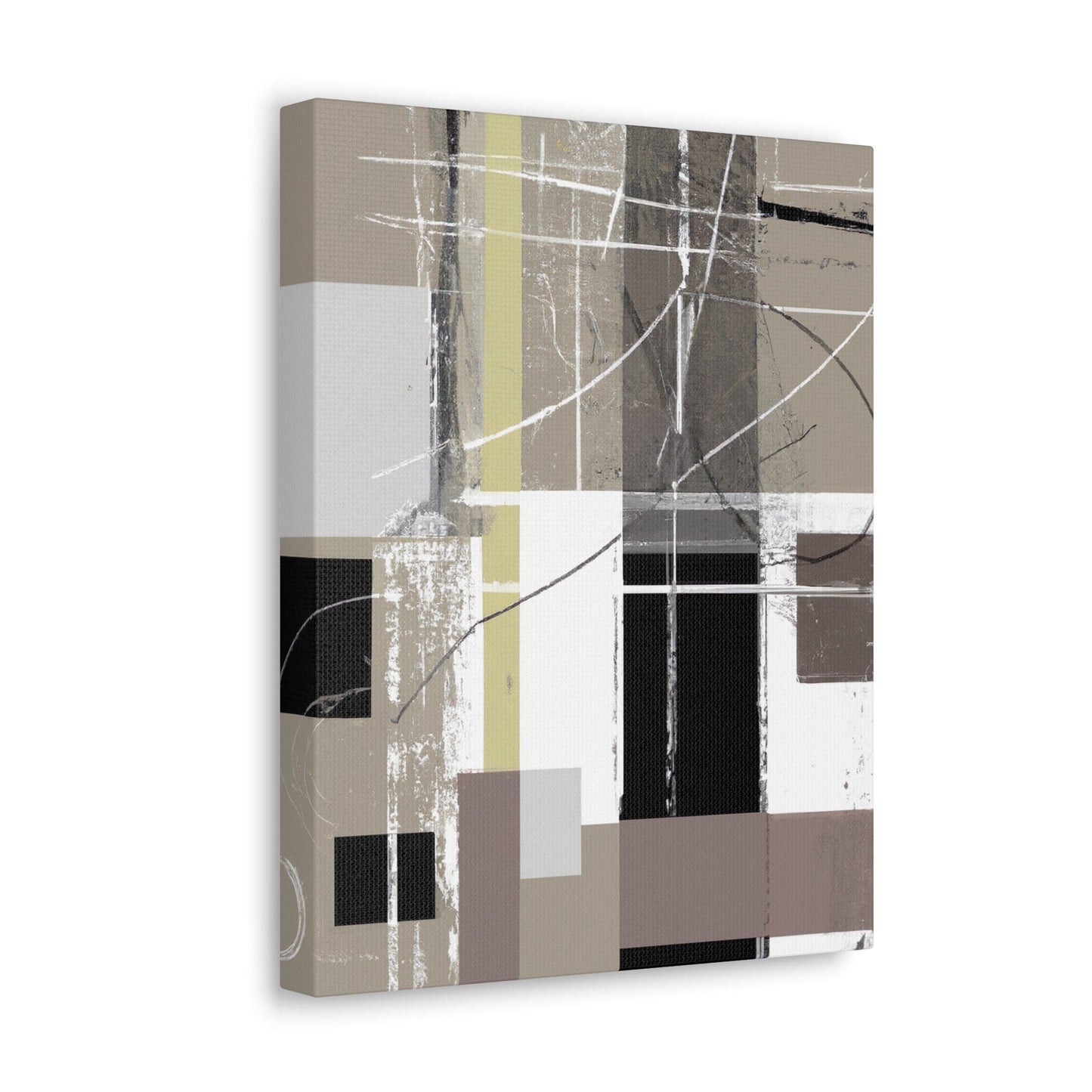 Wall Art Decor - Canvas Print Artwork - Abstract Black Brown Beige Geometric Contemporary Art Shapes-1