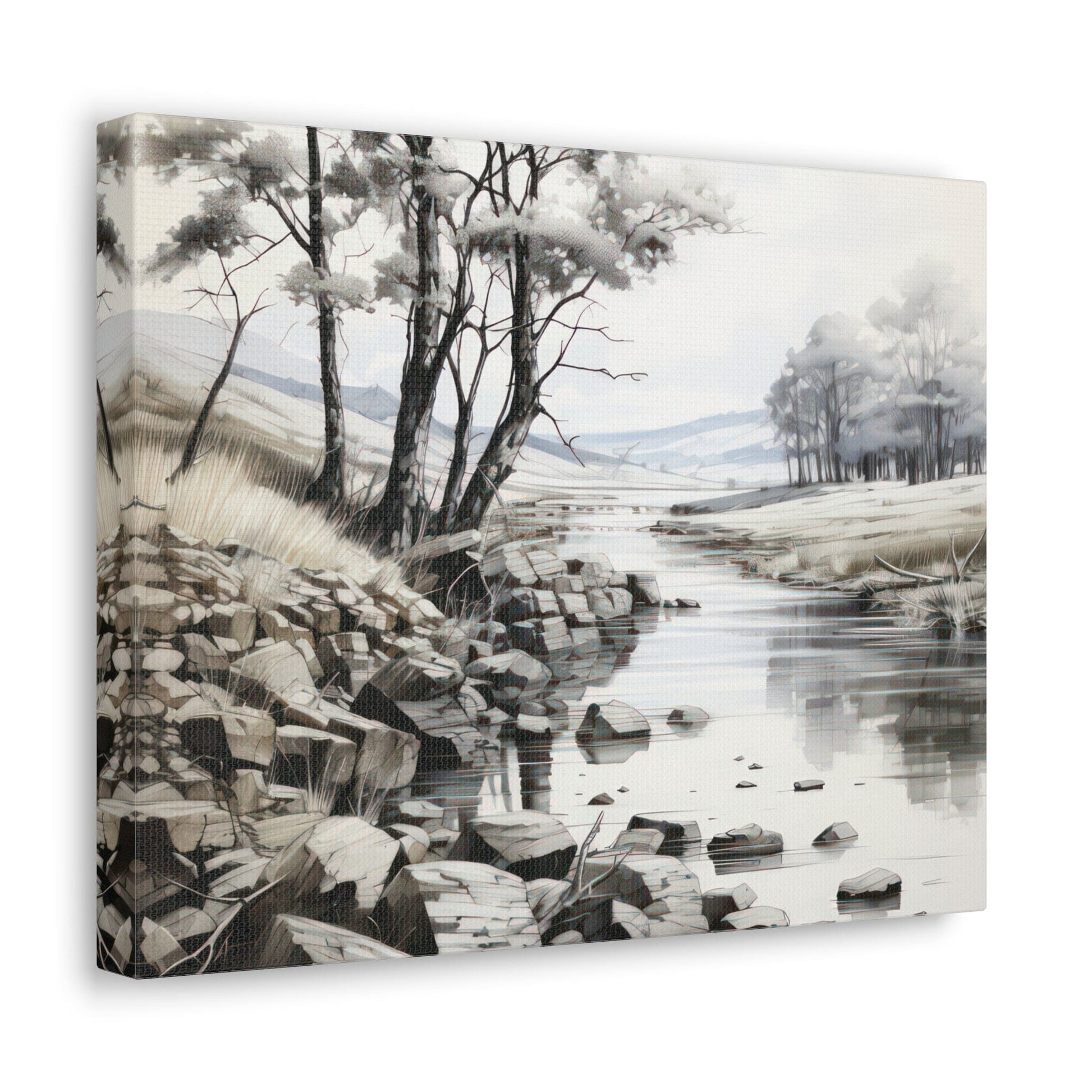 Canvas Wall Art Decor - Still Waters Watercolor Peaceful Lake Print-1