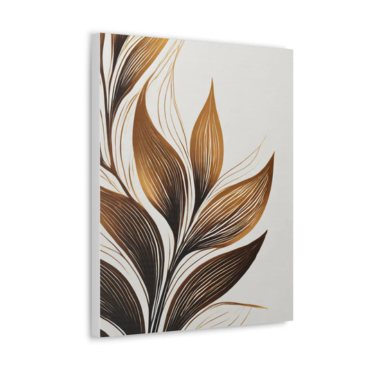 Wall Art Decor - Canvas Print Artwork - Floral Brown Line Art Print 8669-0