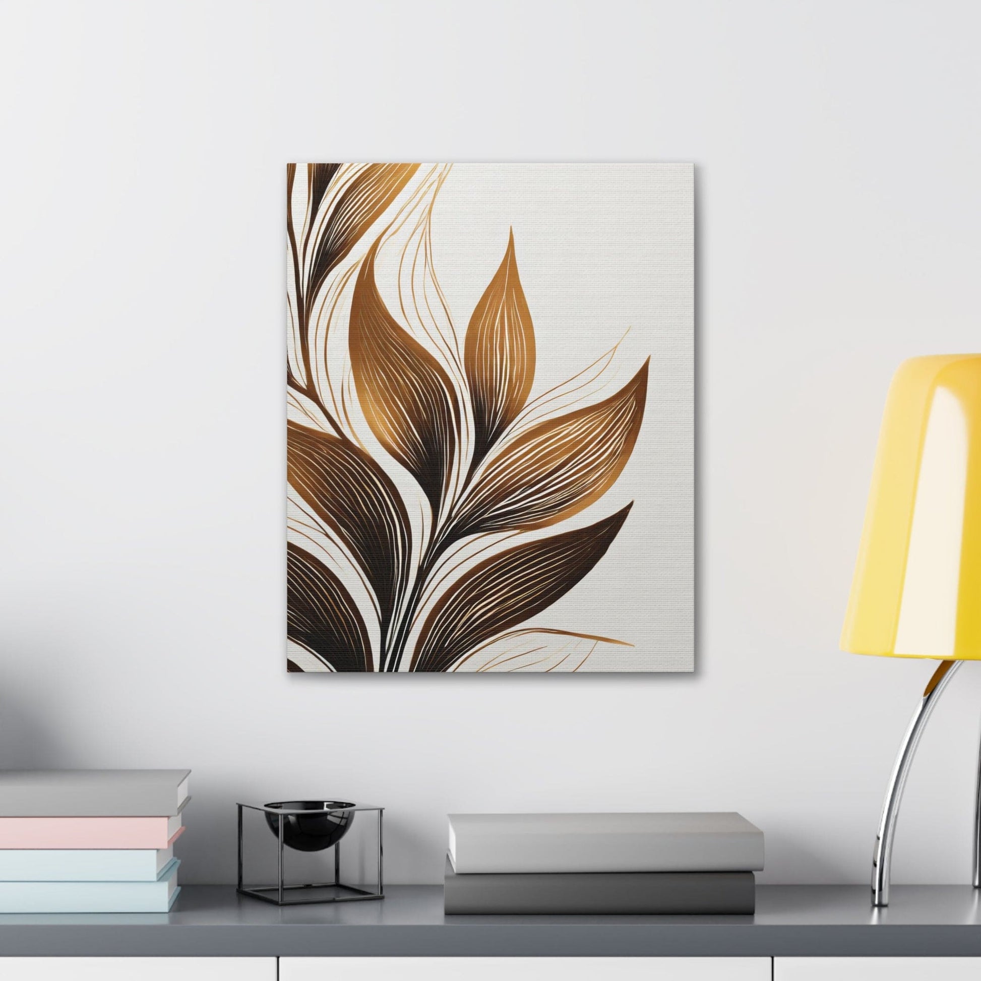 Wall Art Decor - Canvas Print Artwork - Floral Brown Line Art Print 8669-4